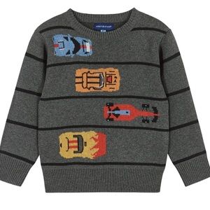 Andy & Evan Race Car Nascar Gray knit sweater NWT 🏎️🚘🏁🚖🚙🚕